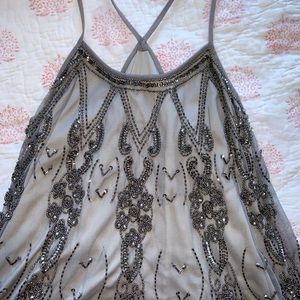 Embellished tank top with scalloped edging